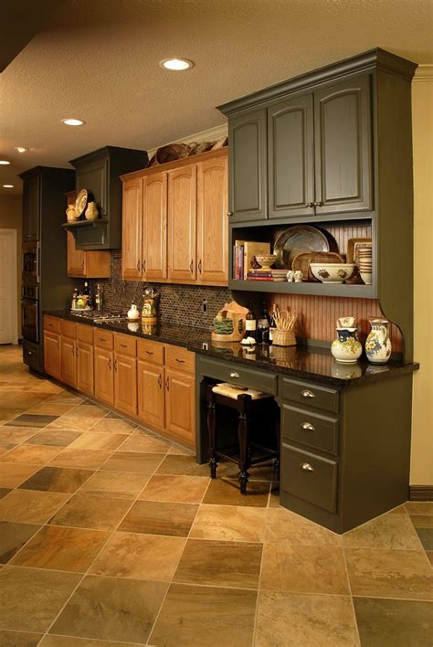 dark oak cabinets with stainless steel appliances|two tone oak kitchen cabinets.